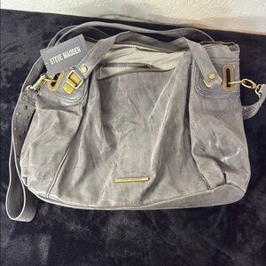 Steve Madden Gray Slouchy Shoulder Bag with Gold Accents
